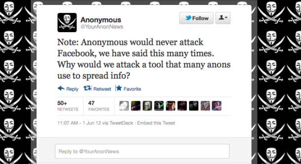 Anonymous nega veementemente ataques ao Facebook (Foto: Reprodução)