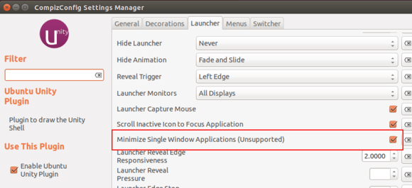 Como ativar o recurso de minimizar janela de aplicativo ao clicar no Lançador Unity
