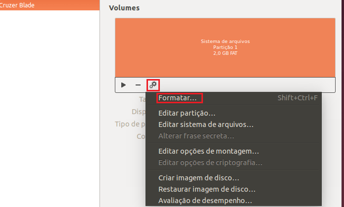 clique na opção formatar