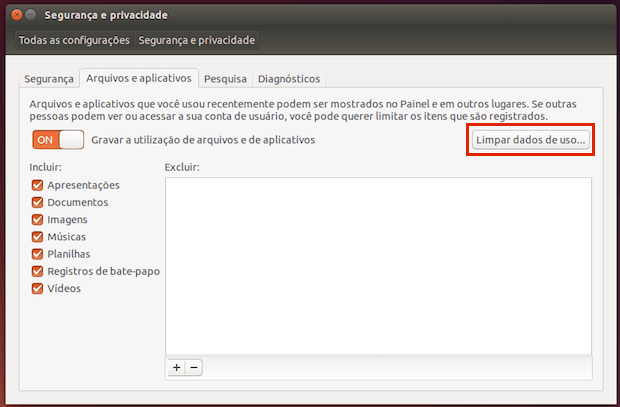 Como apagar o histórico de arquivos abertos recentemente no Ubuntu