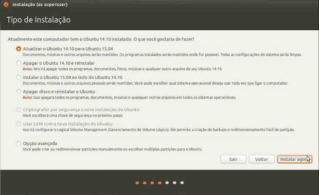 atualizar para o Ubuntu 15.04 usando o disco
