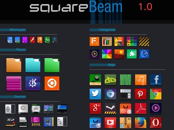 Instalando o conjunto de ícones Square-Beam no Ubuntu
