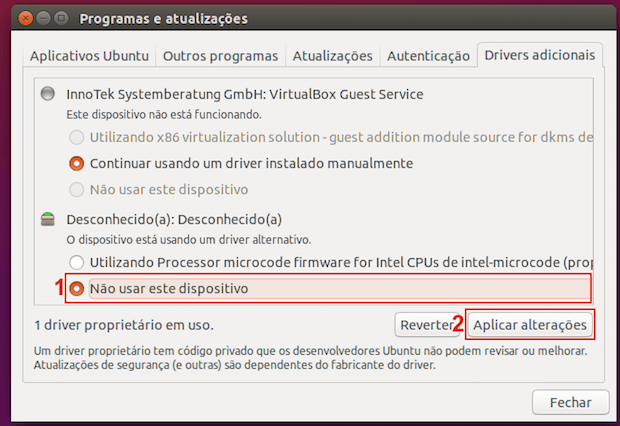 Como desativar driver proprietário no Ubuntu