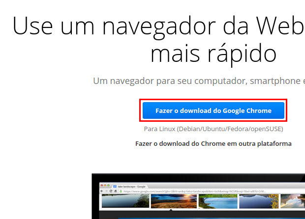 Clicando no botão 'Fazer o download do Google Chrome'