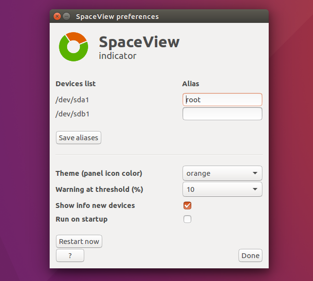 Use o SpaceView indicator para ver espaço em disco no linux