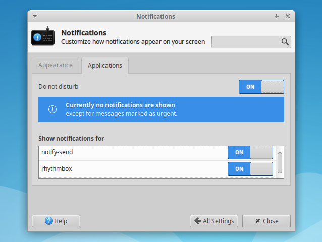 Xfce ganhou uma opção 'Não perturbe' para suprimir notificações por um tempo