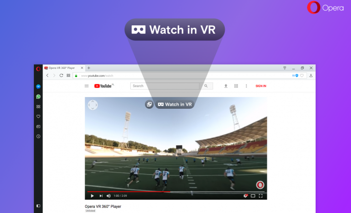 Lançado Opera 49 com suporte a VR Player embutido
