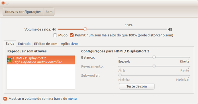 Como resolver o problema da falta de áudio no Ubuntu quando a saída HDMI está como padrão