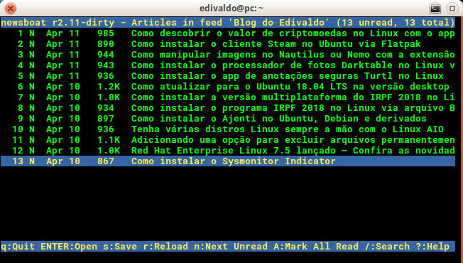 Feed no terminal? Veja como instalar o Newsboat via Snap