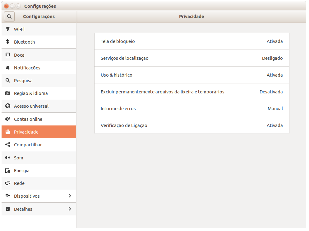 Como evitar que a Canonical recolha dados do sistema