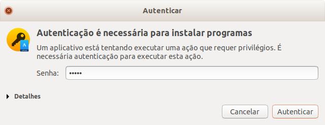 Digitando a senha de administrador para instalar o programa