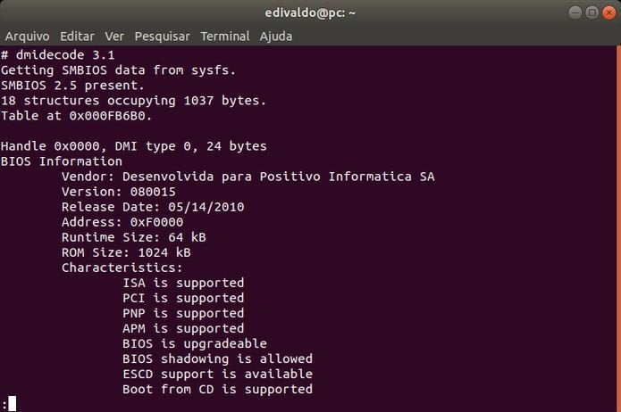 Como descobrir qual a BIOS do PC no terminal com Dmidecode