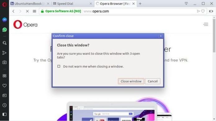 Opera 58 lançado com diálogo de confirmação ao fechar uma janela