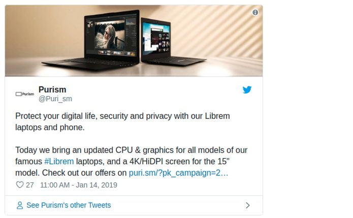Purism anunciou que atualizou seus notebooks seguros