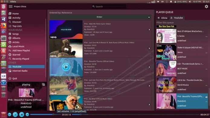 Como instalar o music player Olivia no Linux via Snap
