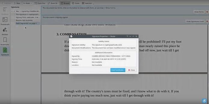 Okular permitirá mostrar e verificar assinaturas em PDF no KDE Applications 19.04