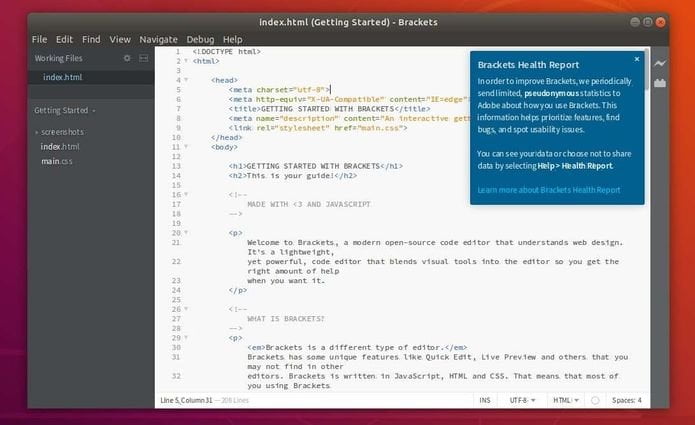 Brackets 1.14 lançado com suporte a PHP Tooling e LSP