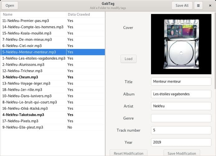 Como instalar o editor de tags de áudio GabTag no Linux via Flatpak