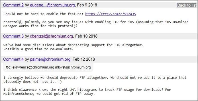 Google começou a remover o suporte a FTP do Chrome