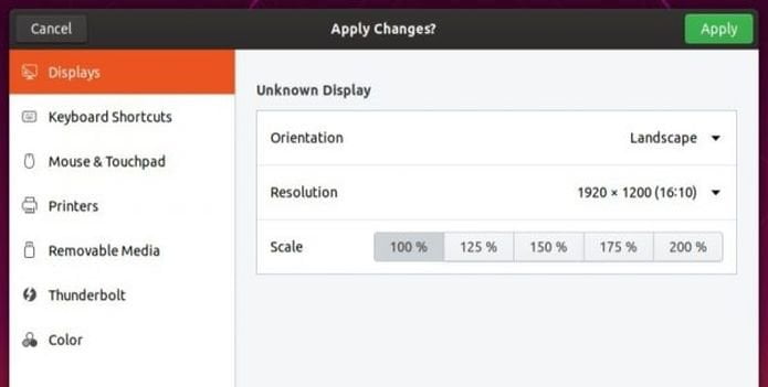 Como ativar o dimensionamento fracionário no Ubuntu 19.10