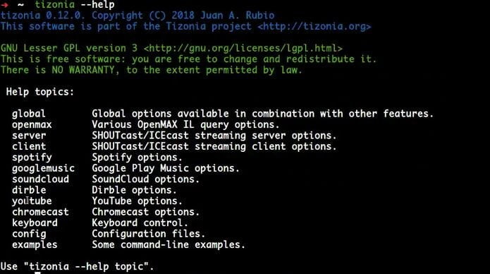 Como instalar o reprodutor de músicas Tizonia no Linux via Snap