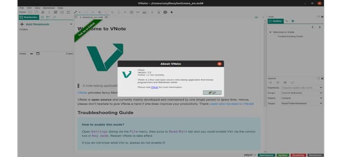 Como instalar o editor de notas com Markdown VNote no Linux via AppImage