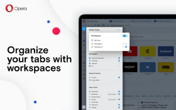 Opera 67 lançado com Workspaces para a organização de guias