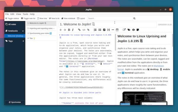 Joplin 1.0.195 lançado com editor experimental WYSIWYG