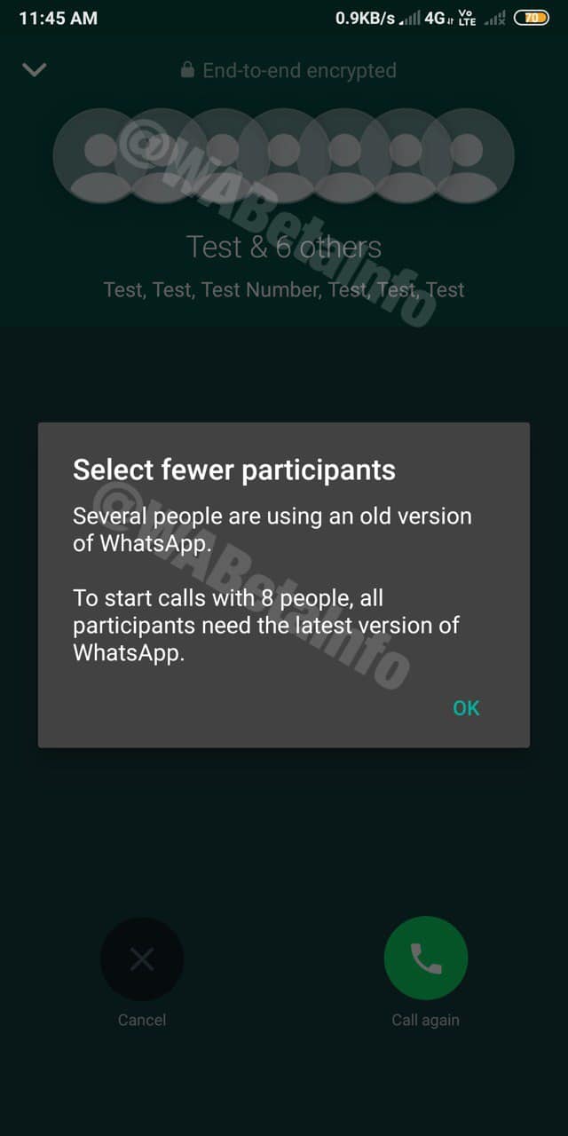 Como ativar a chamada de vídeo para até oito participantes no WhatsApp?