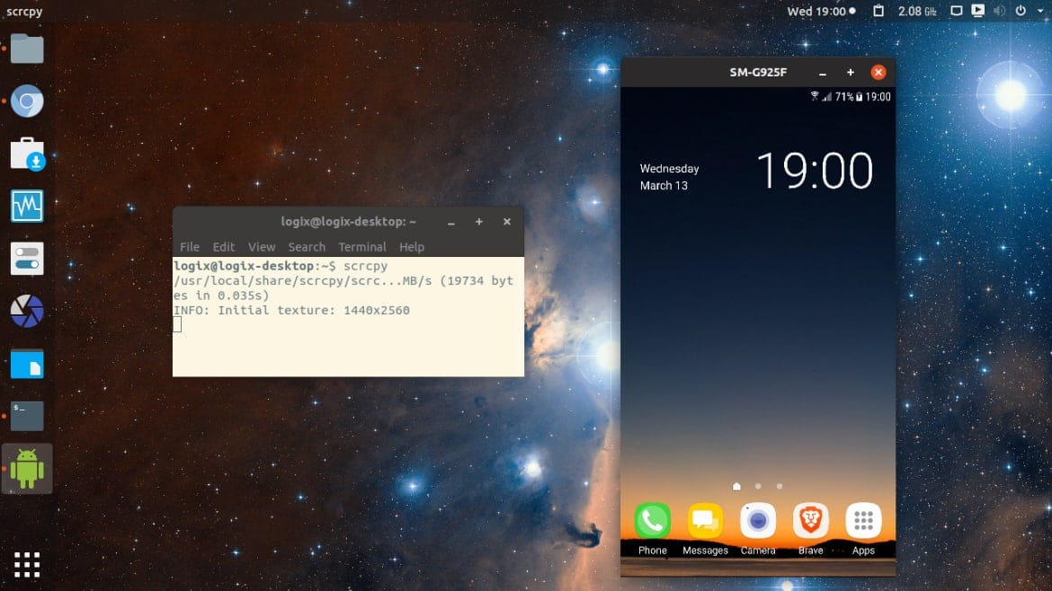 Como instalar o controlador de Android para PC scrcpy no Linux via Snap