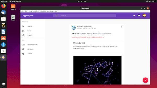 Como instalar o cliente Mastodon Hyperspace Desktop no Linux via Snap