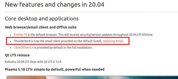 Kubuntu 20.04 substituiu o KMail pelo Thunderbird