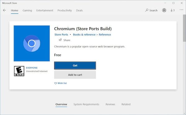 Navegador Chromium está disponível na Microsoft Store? Como?