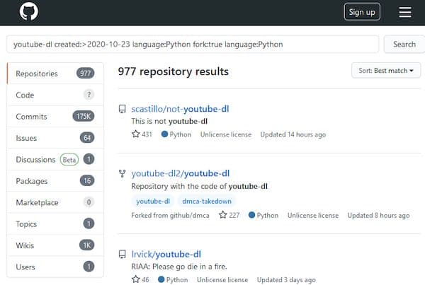 Usuários do YouTube-dl inundaram o GitHub com novos repositórios