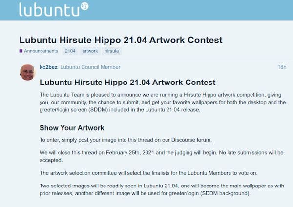 Lubuntu 21.04 abriu seu concurso de papel de parede