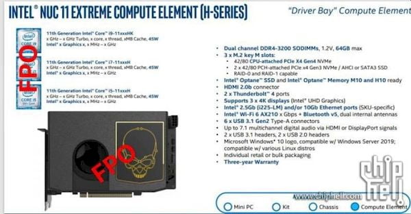 ChipHell vazou dados do Intel NUC11 Extreme Compute Element