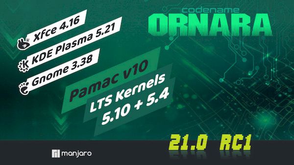 Manjaro 21.0-RC1 lançado com Kernel 5.10 LTS e GNOME/KDE recentes