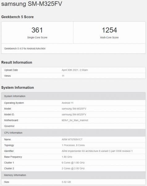 Especificações do Samsung Galaxy M32 foram reveladas pelo GeekBench