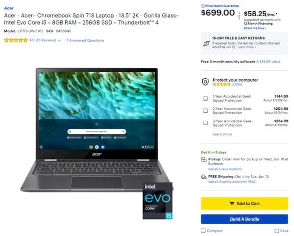 Acer Chromebook Spin 713 atualizado com chips Intel de 11ª geração