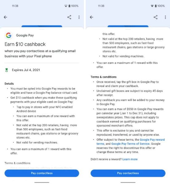 Google Pay está dando aos proprietários de Pixel US$ 10 em cashback apenas para compras em pequenas empresas