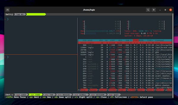 Zellij 0.15.0 lançado com execução de comandos ao carregar um layout