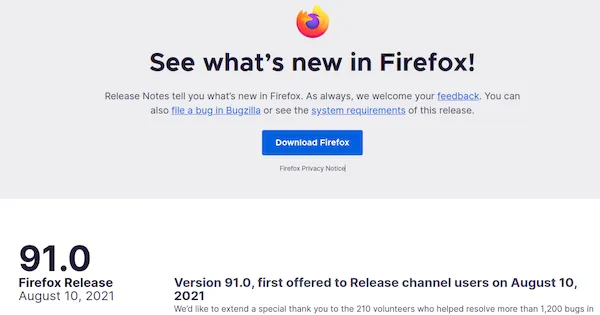 Firefox 91 lançado como a nova série ESR, e com várias melhorias