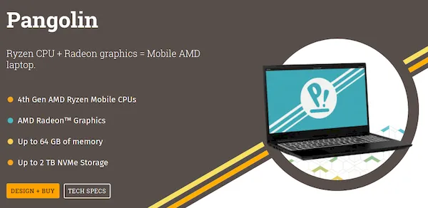 Laptop Linux Pangolin recebeu CPUs AMD Ryzen Mobile de 4ª geração