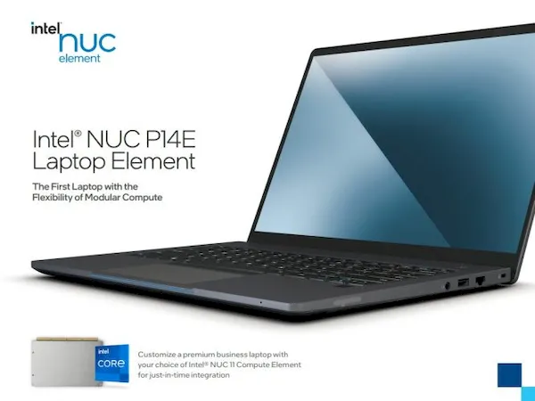Intel NUC P14E, um laptop com uma placa Intel NUC 11 Compute Element
