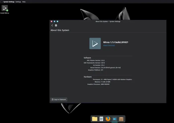 Nitrux 1.7 lançado com o mais recente desktop KDE Plasma 5.23