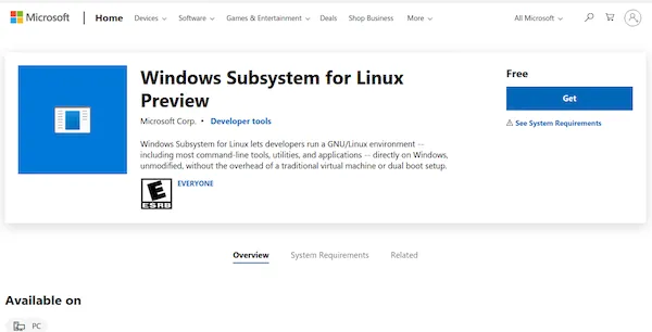 WSL Preview está disponível como um aplicativo na Microsoft Store