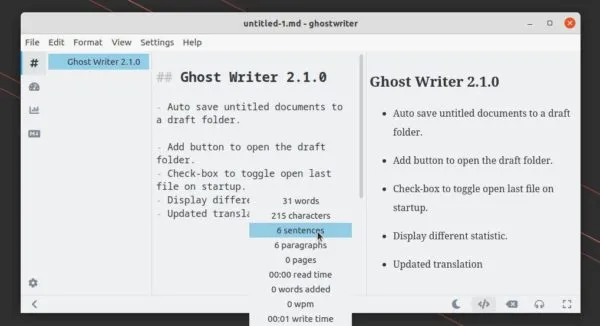 Ghostwriter 2.1.0 lançado com alguns novos recursos
