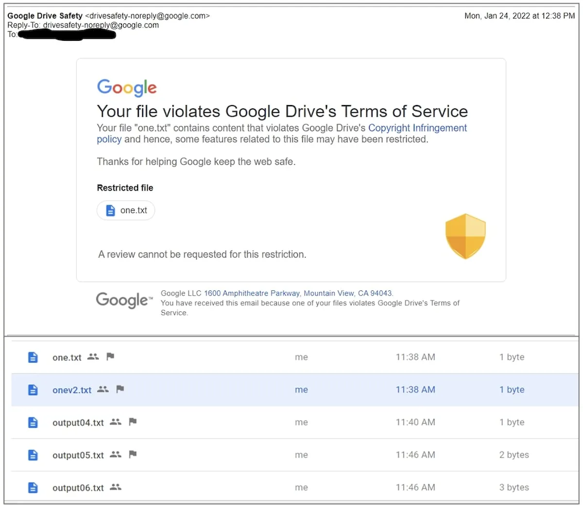 Google Drive sinalizando arquivos '.DS_Store' por violação de direitos autorais