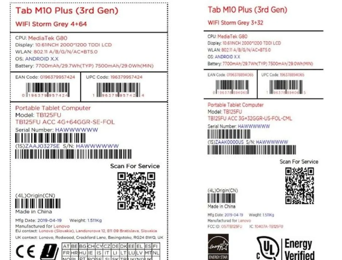 Tablet Lenovo Tab M10 Plus de 10.6 polegadas apareceu na FCC