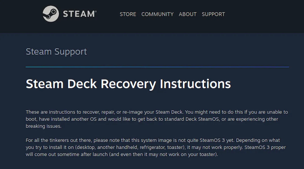 Imagem de recuperação do SteamOS 3.0 para o Steam Deck lançada